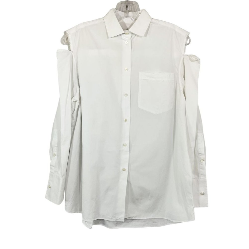 Valentino White Long Sleeve Button‎ Down Shirt Cold Shoulder Cotton - Size 4